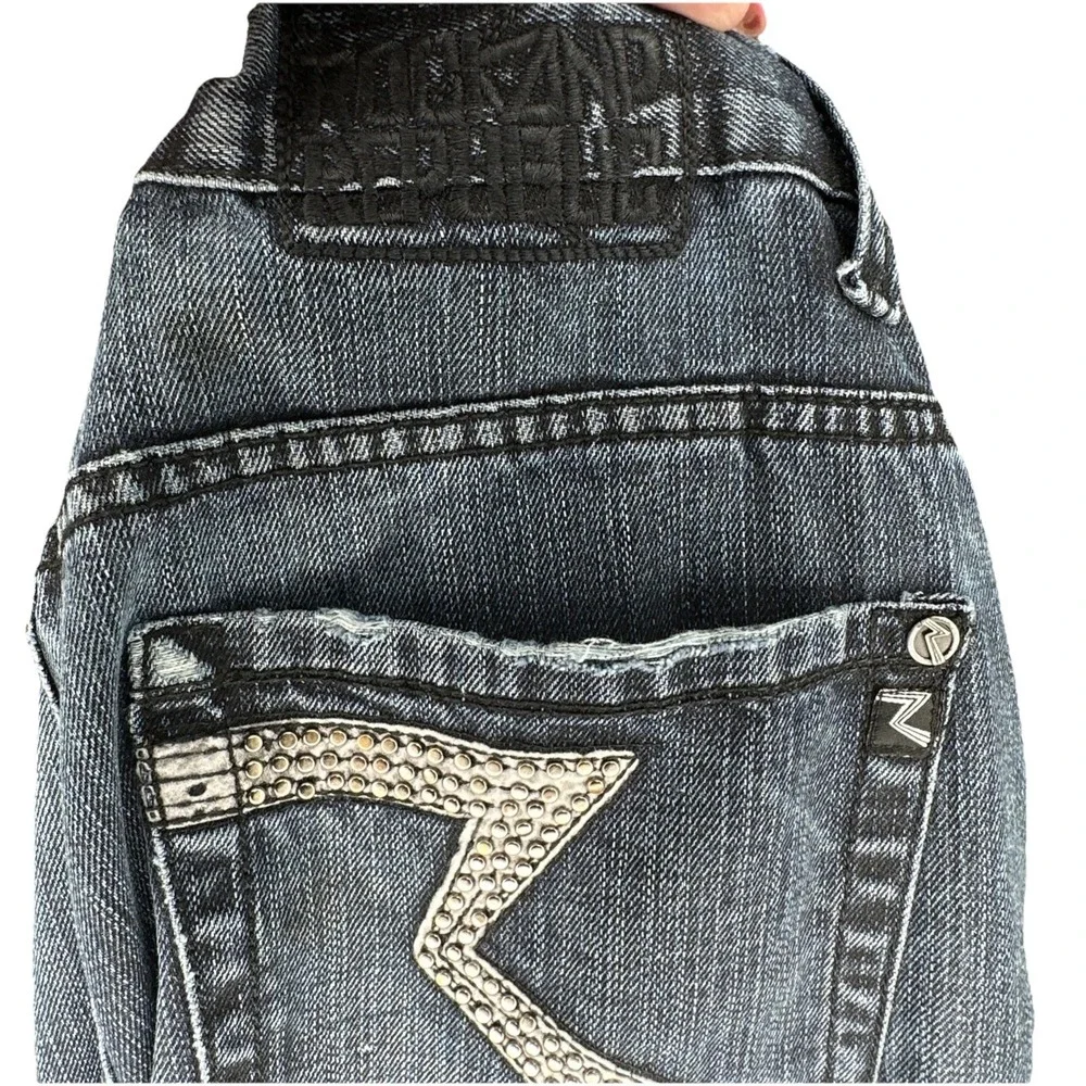Rock‎ & Republic Men 36x32 Blue Distressed Flare Bootcut Jeans Grunge Button Fly